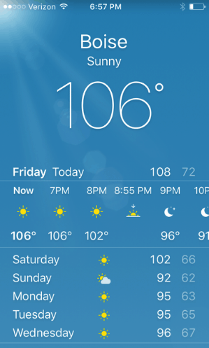 Stay cool without air conditioning: weather app showing temp at 106 degrees Fahrenheit 
