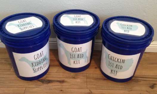 Use 5 gallon buckets to store your animal first aid supplies!