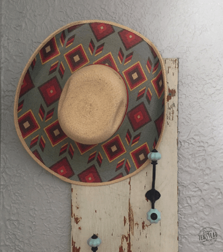 May 2019: Colorful cowboy hat hanging on hook