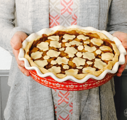 hands holding apple pie