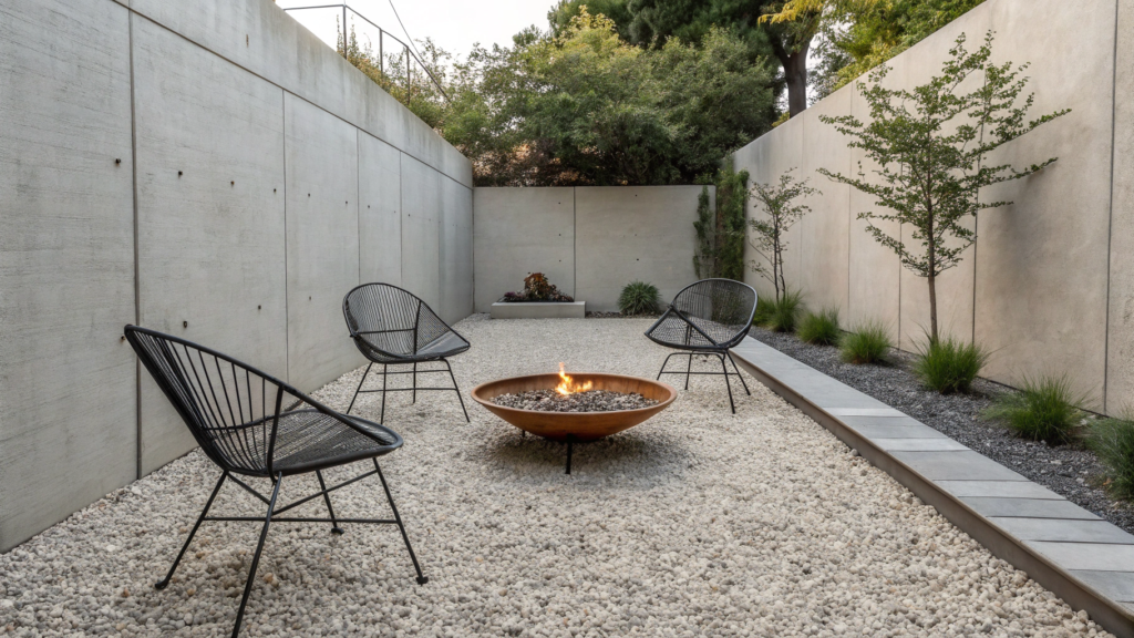 Our Gravel Fire Zone with Metal Chairs + Fire Bowl