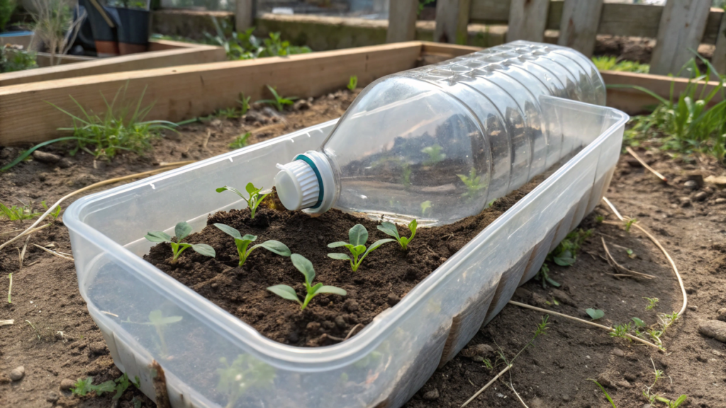 Using plastic bottles for mini-greenhouses