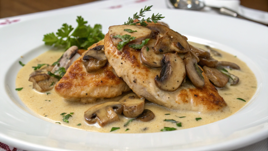 Chicken with mushrooms in cream sauce