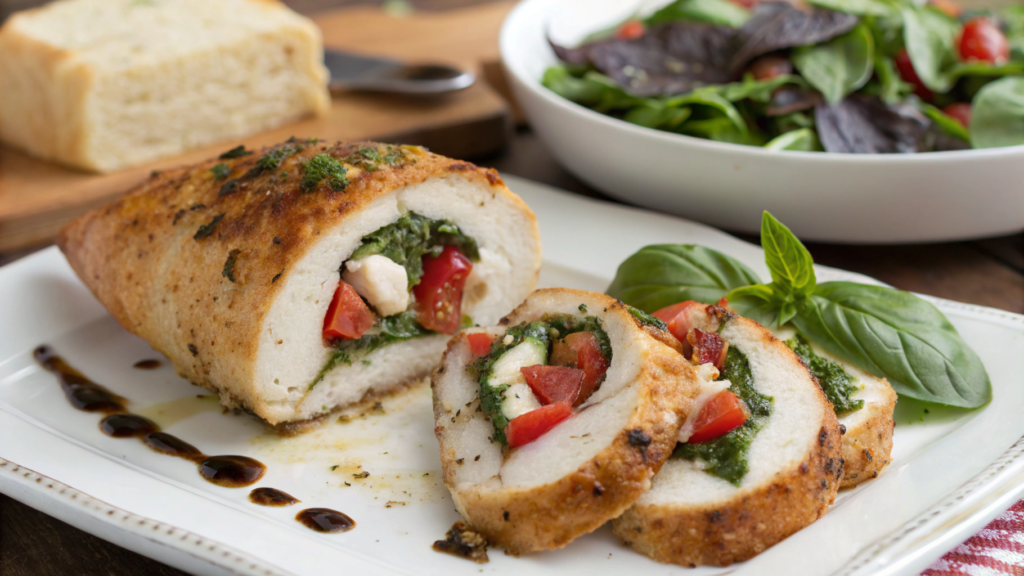 Pesto caprese stuffed chicken breasts