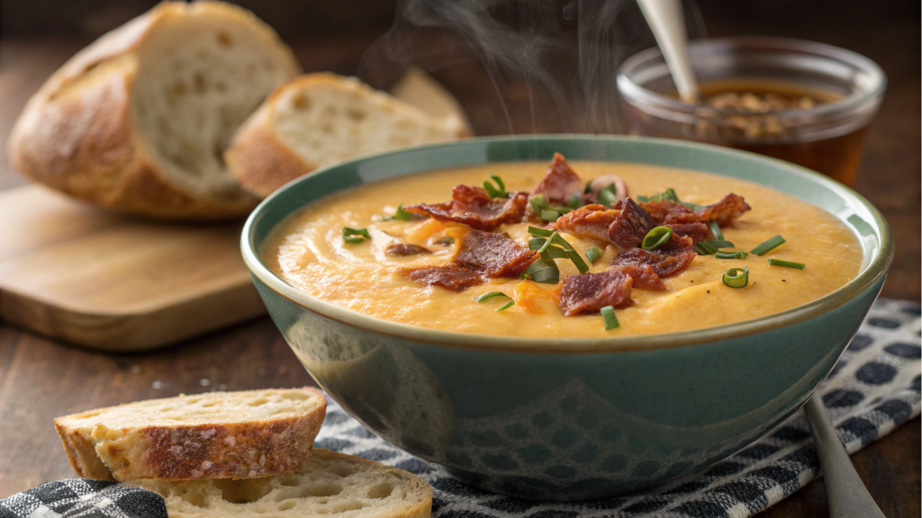 Smoky bacon and cheddar beer soup 