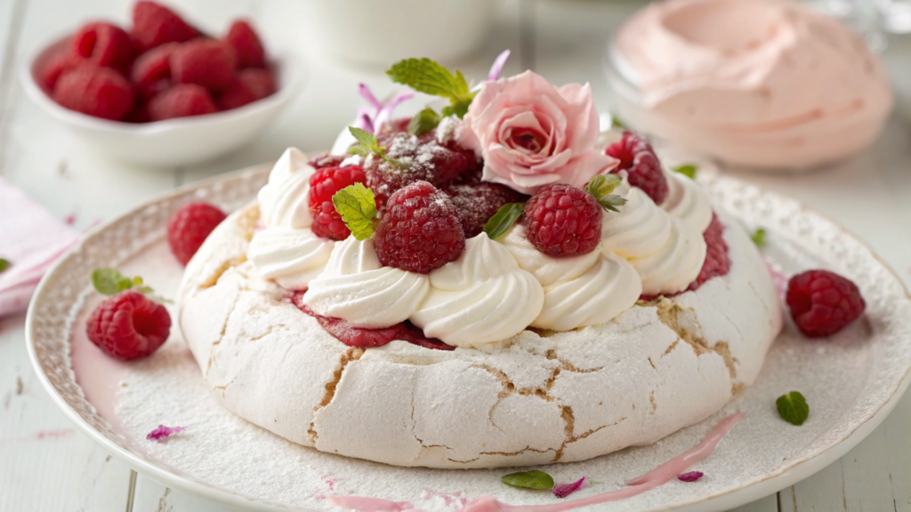 Pavlova with Raspberries and Rose Water