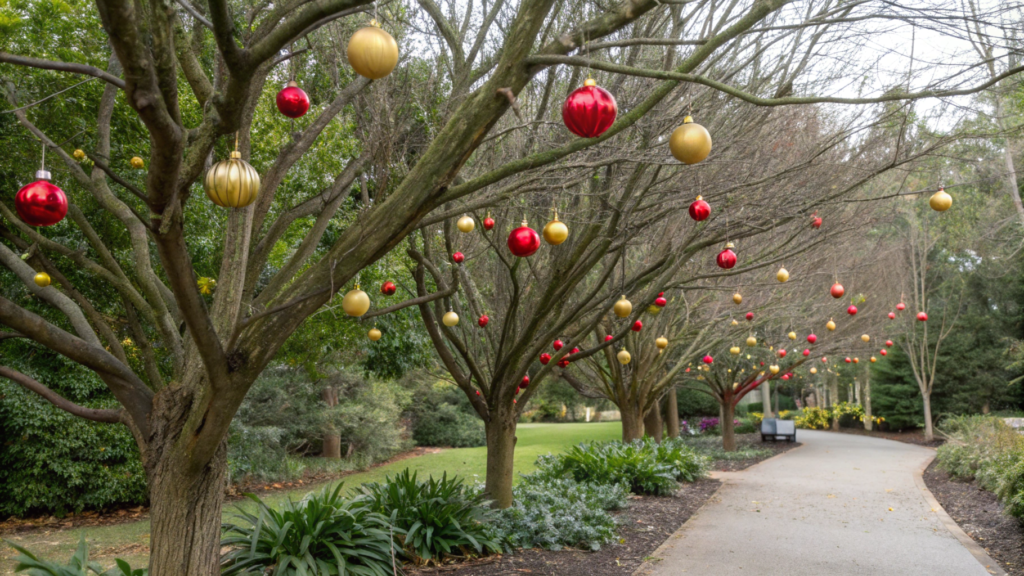 Hanging decorations on trees