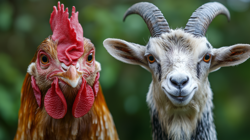 Chicken and goat faces