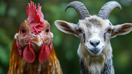 Chicken and goat faces