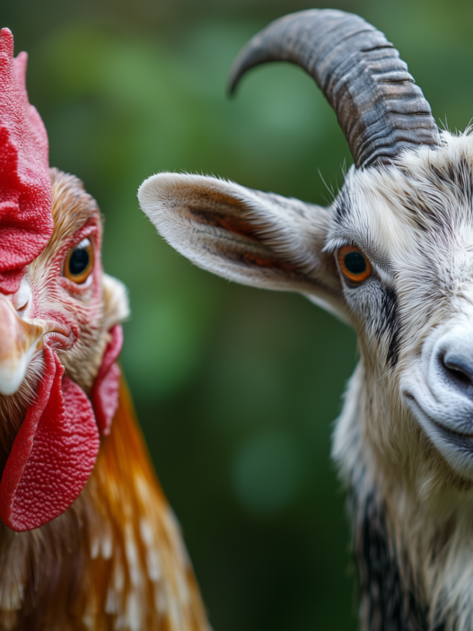 Chicken and goat faces