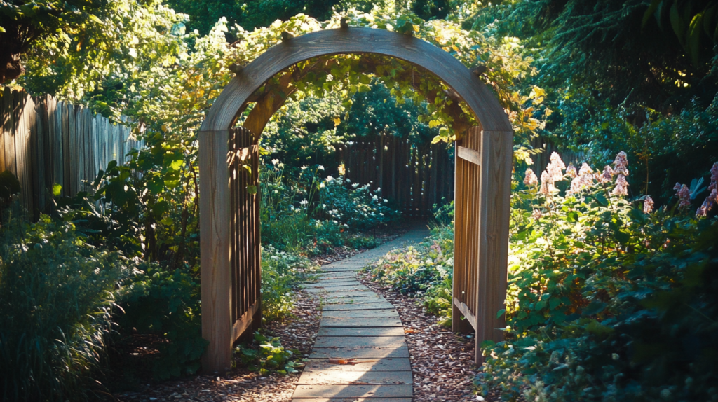 Wooden Garden Arch in the our backyard