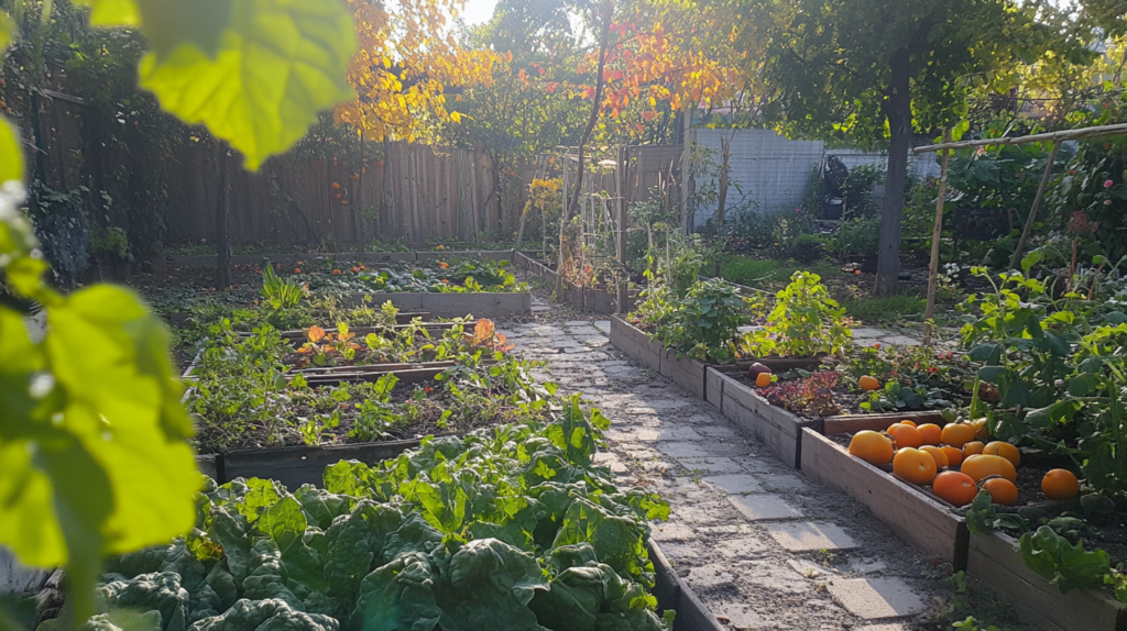 Autumn garden and grids