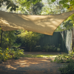 Shade cloth tent in a small private garden