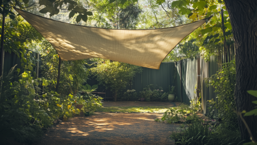 Shade cloth tent in a small private garden