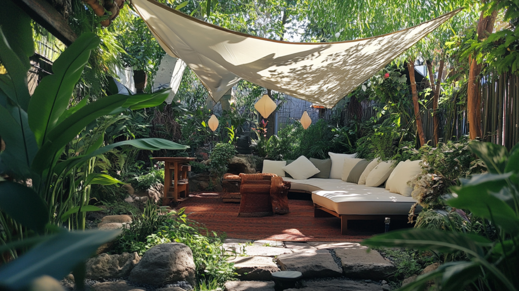 Shade cloth tent in the garden