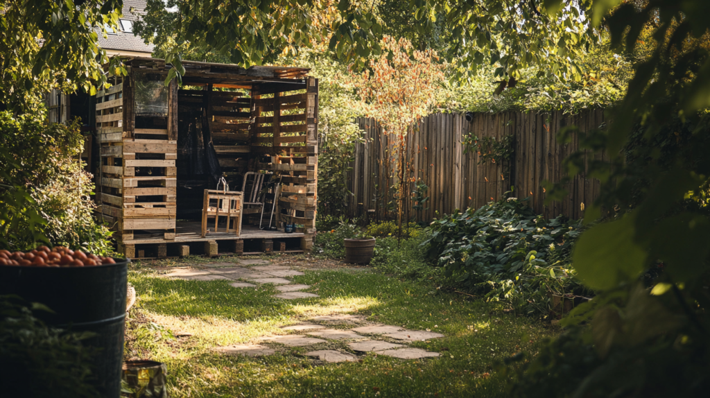 Pallet structure shadow tent in the garden