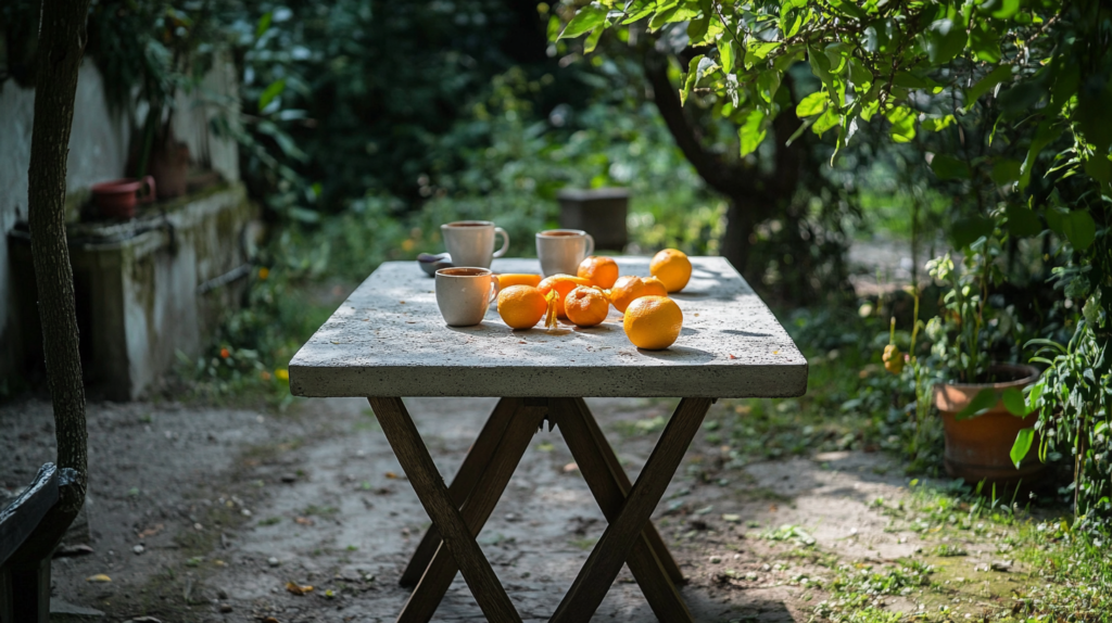 Concrete Table Top on Wooden Legs Outdoor