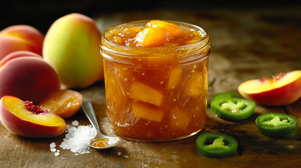 Spicy Peach Preserves with Jalapeño with No Sugar