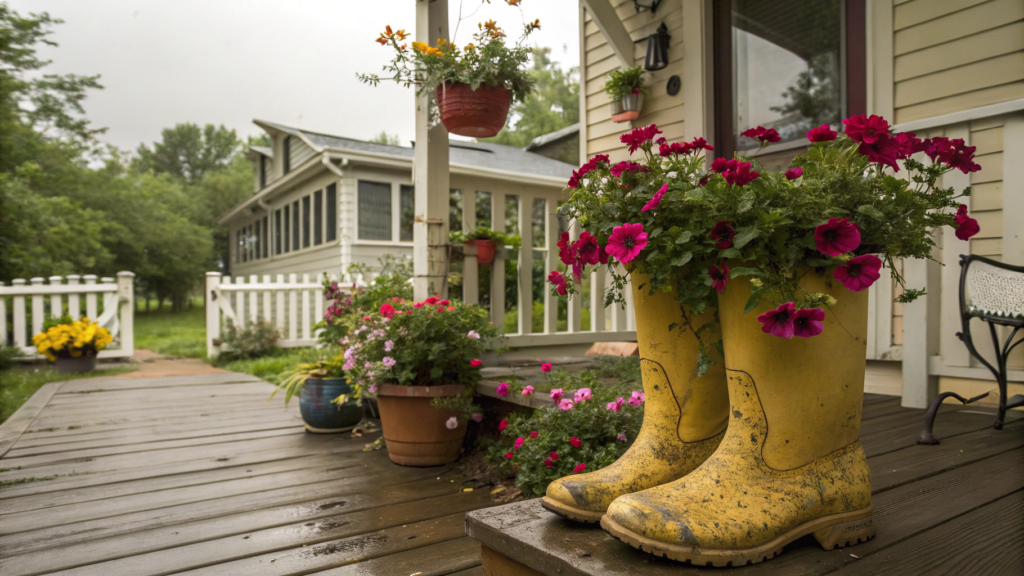 Summer Front Porch Flowers in Rain Boots