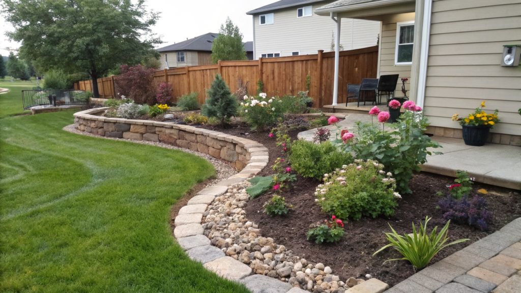 Backyard Layout with Built-In Flower Bed Edging