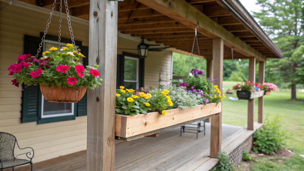 Floating Planter Shelf Between Porch Posts