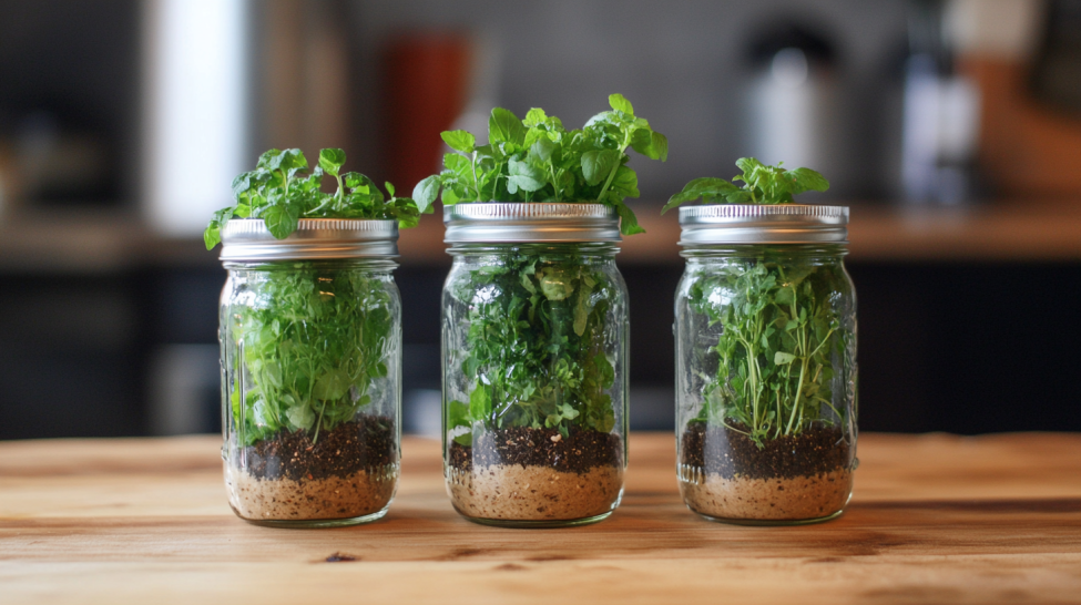 DIY herb garden in Mason jars