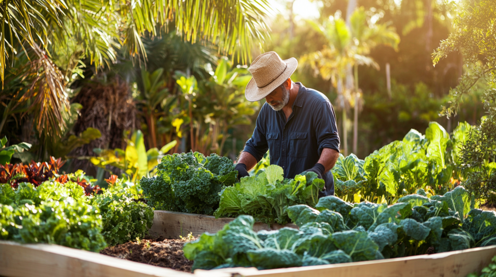 Man Tending Autumn Garden