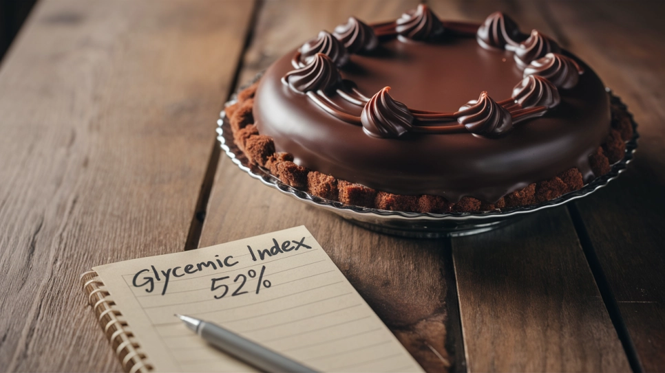 Chocolate cake with glycemic index indicated