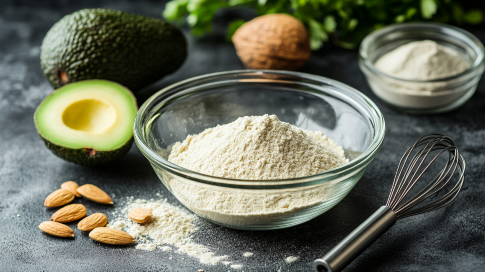 Basic ingredients for Christmas cookies: stevia, almound flour, avocado