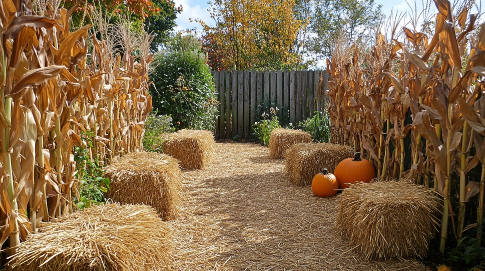 Decor made from cornstalks and straw bales