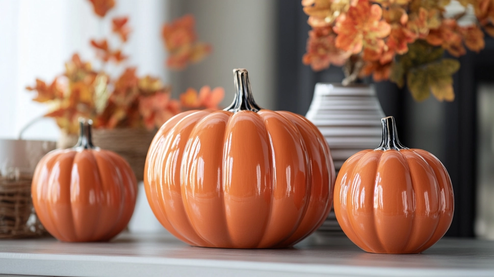 Artificial flower arrangements with pumpkins