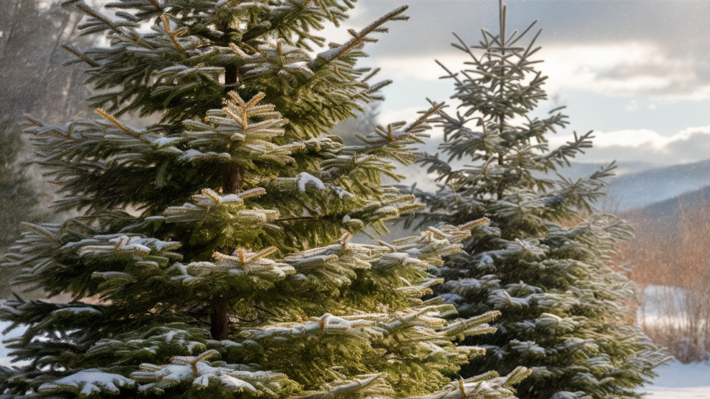 Evergreen trees in winter