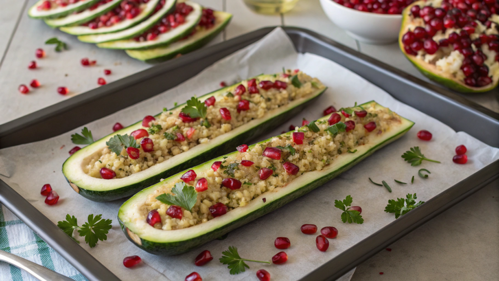 Zucchini Boats Stuffed with Quinoa & Pomegranate