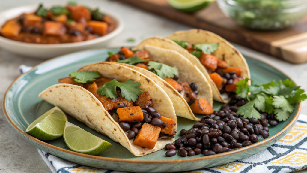 Sweet Potato Tacos with Black Bean-Coffee Salsa