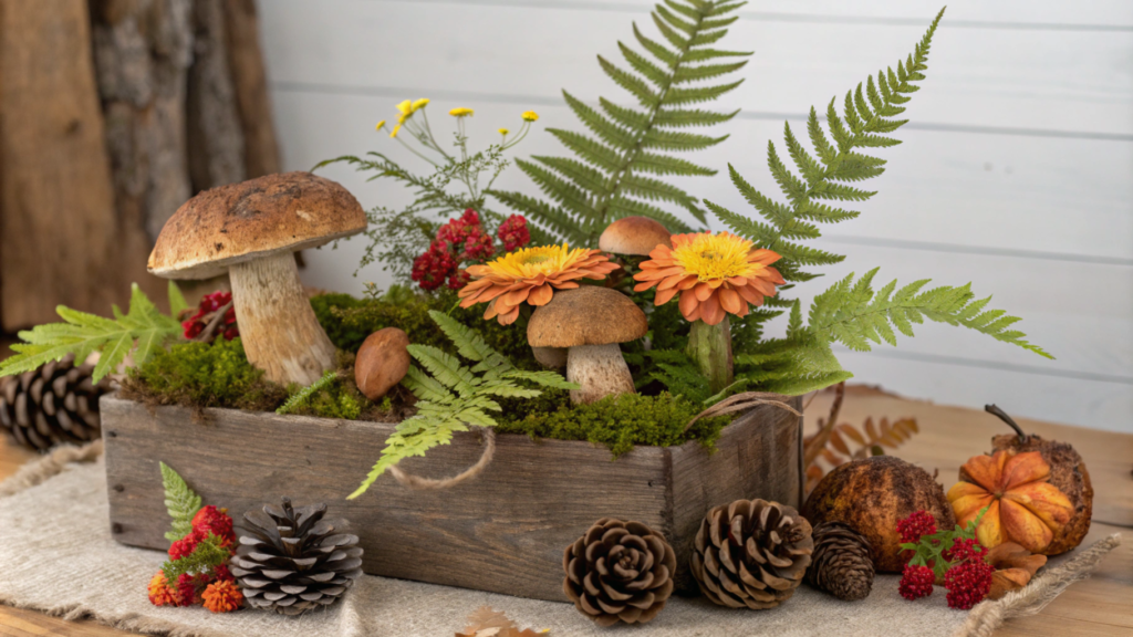 Forest mushrooms and ferns