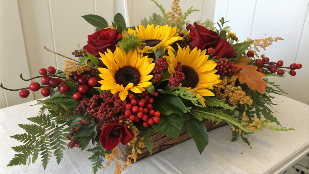 The elegance of sunflowers and berries