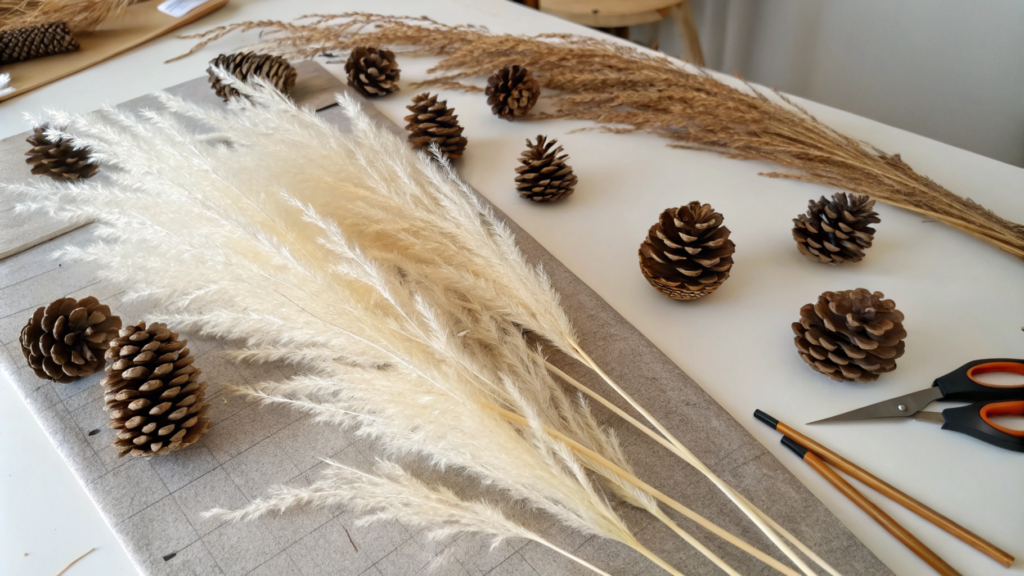 Cones and pampas grass