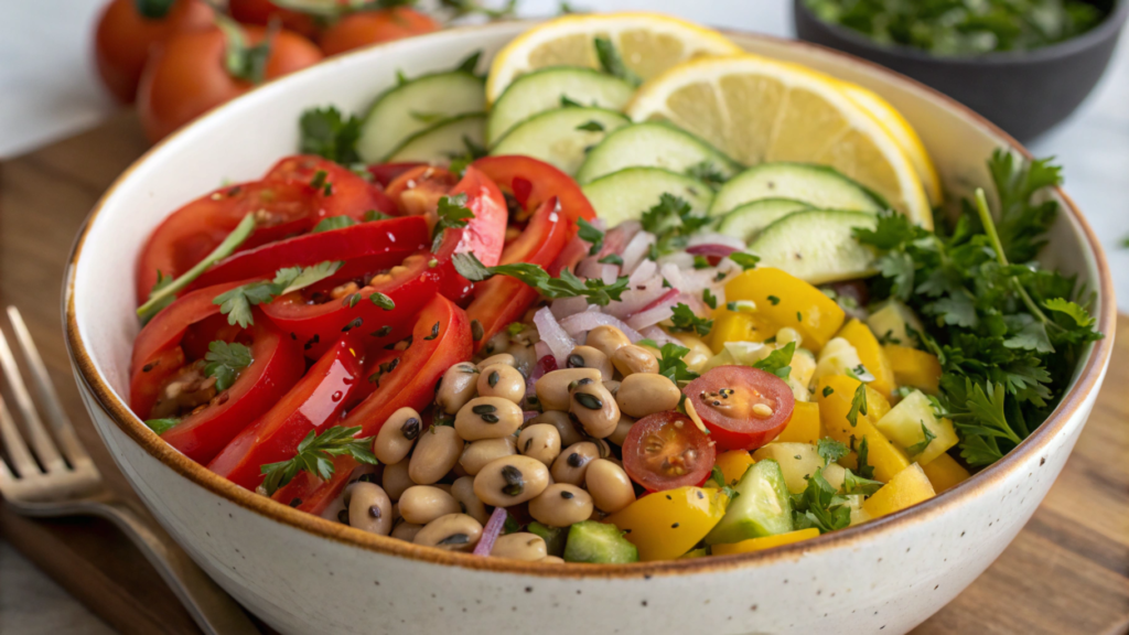 Salad with Black Eyed Peas and Lemon Dressing