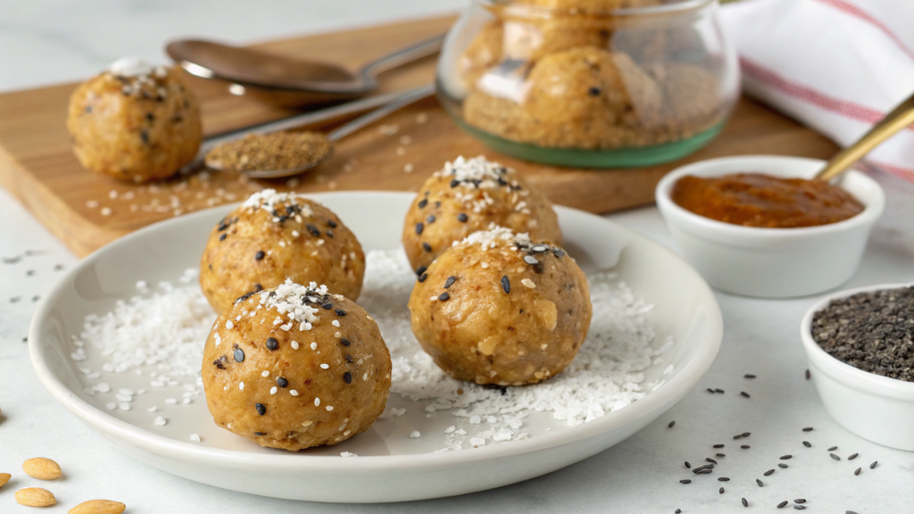 Crunchy Balls with Caramel and Chia Seeds