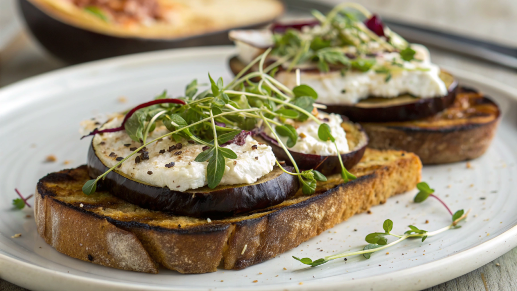 Eggplant Toast with Goat Cheese & Microgreens