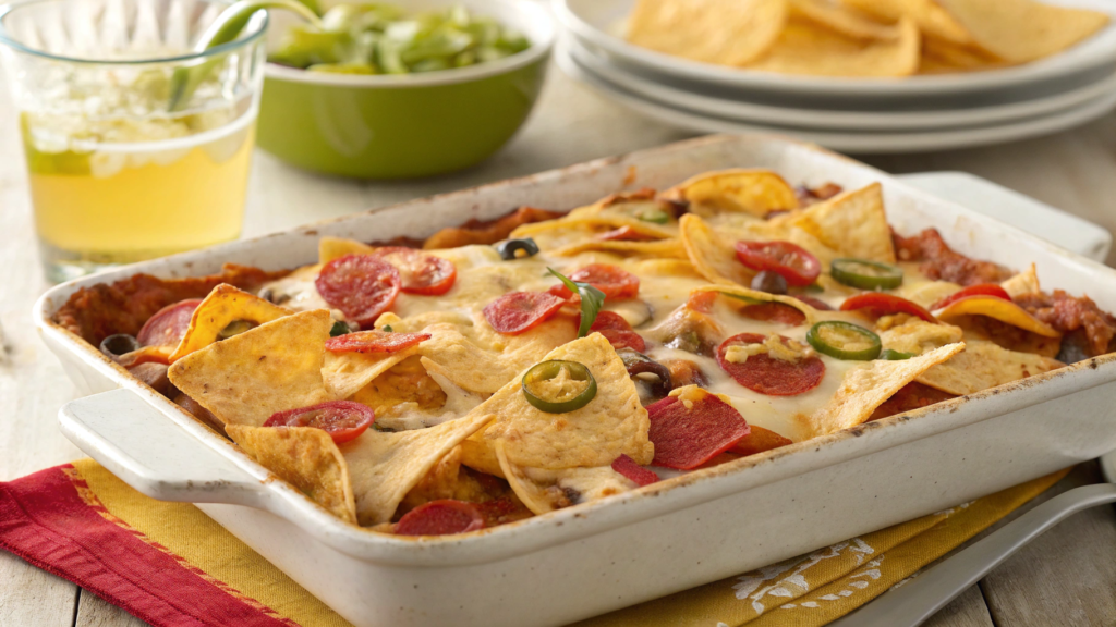 Frozen Pizza Nacho Bake