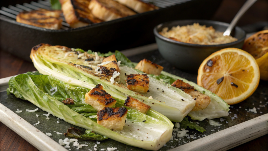 Grilled romaine Caesar with charred lemon vinaigrette