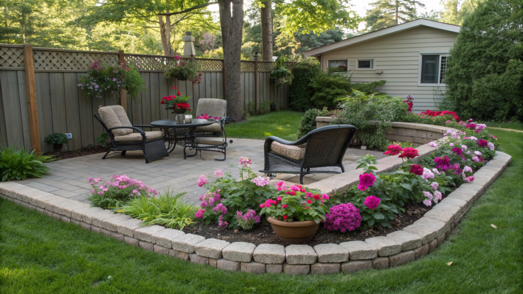 U-Shaped Bed Around a Seating Area in the Backyard