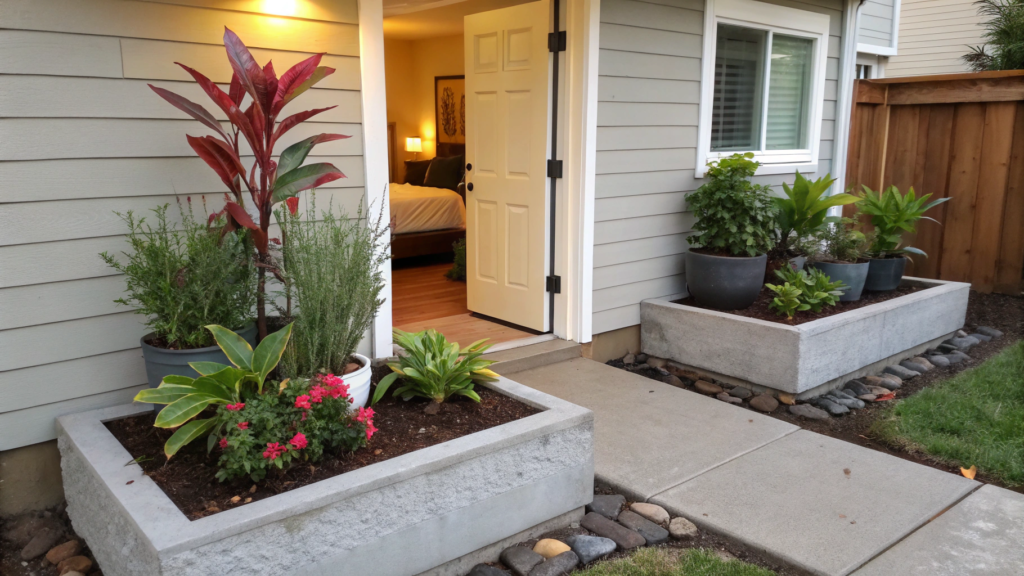 Small Entryway Bed with Statement Planters