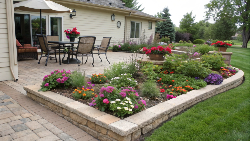 L-Shaped Bed to Soften Sharp Patio Corners