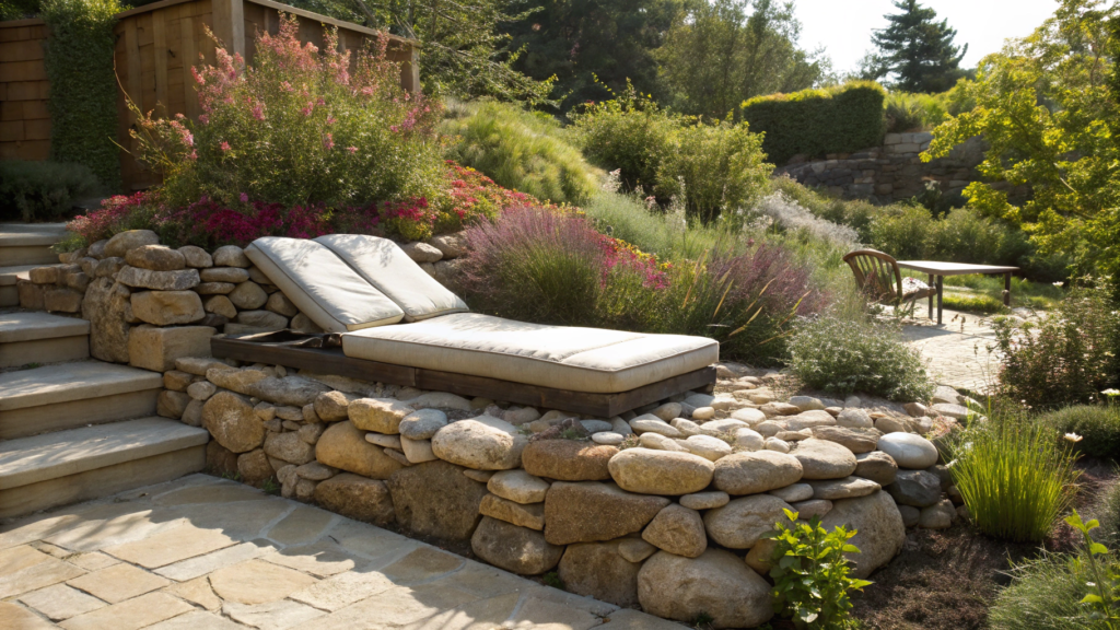 Rock-Framed Full Sun Bed with Layered Heights