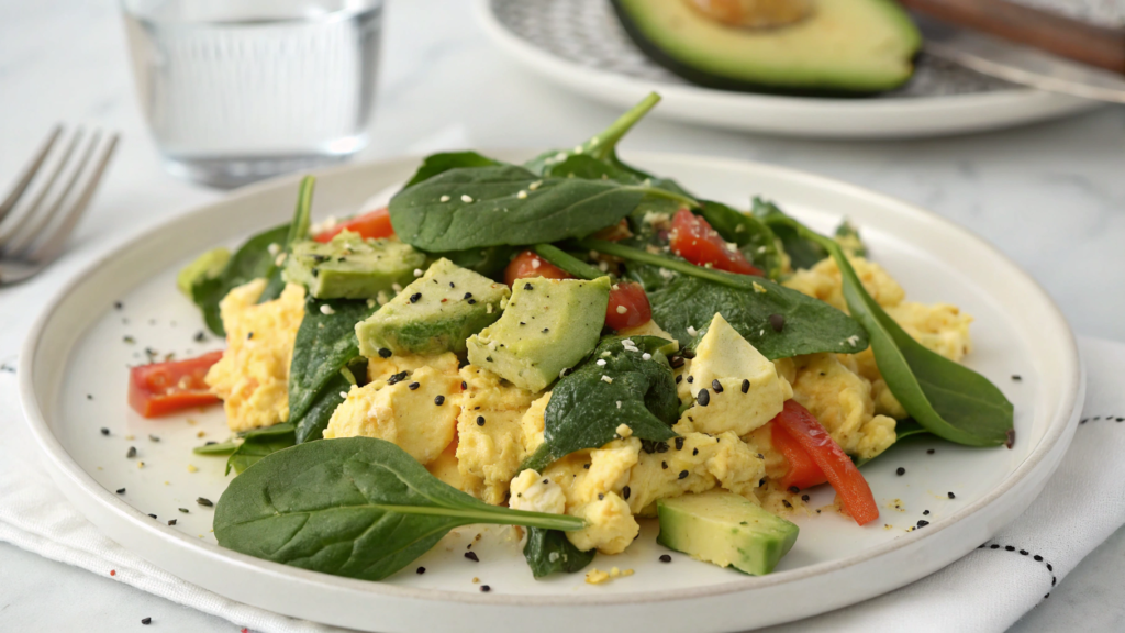 Veggie Egg Scramble with Spinach and Avocado