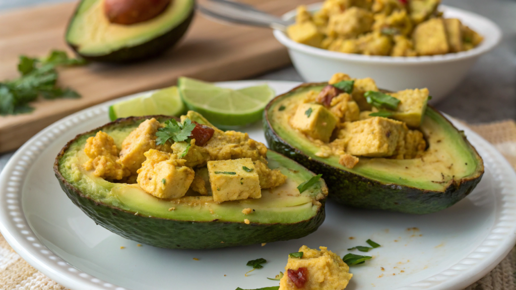 Air-Fried Avocado Halves with Scrambled Tofu Core