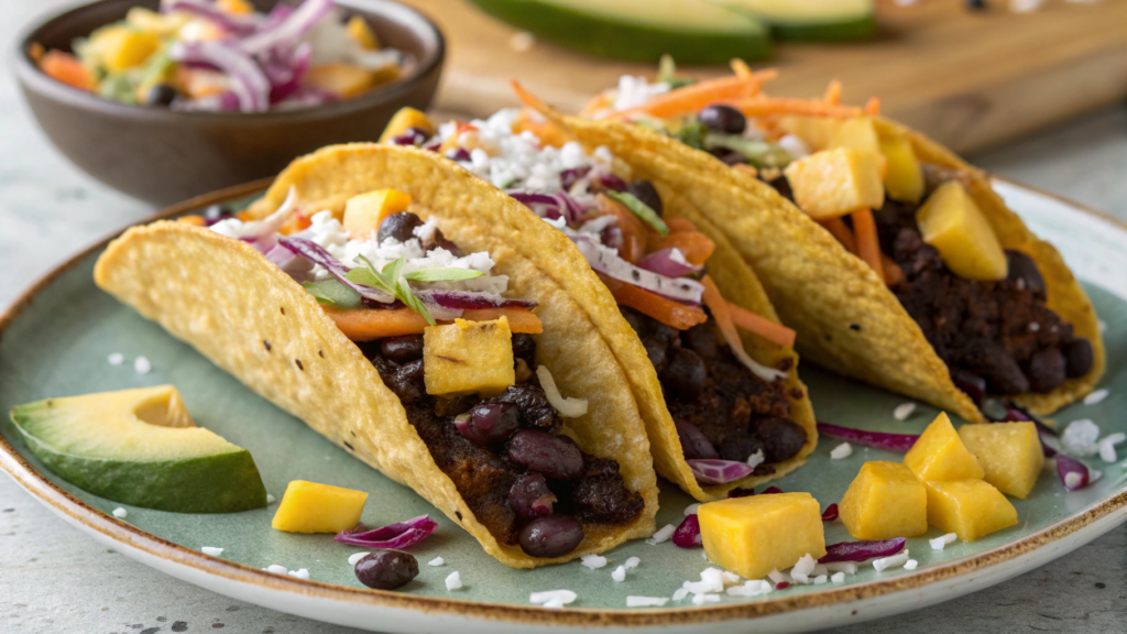 Black Bean Brownie Tacos with Mango Slaw