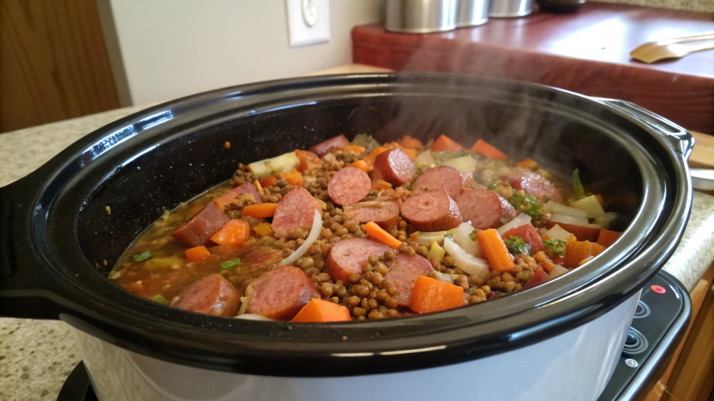 Crockpot Sausage and Lentils